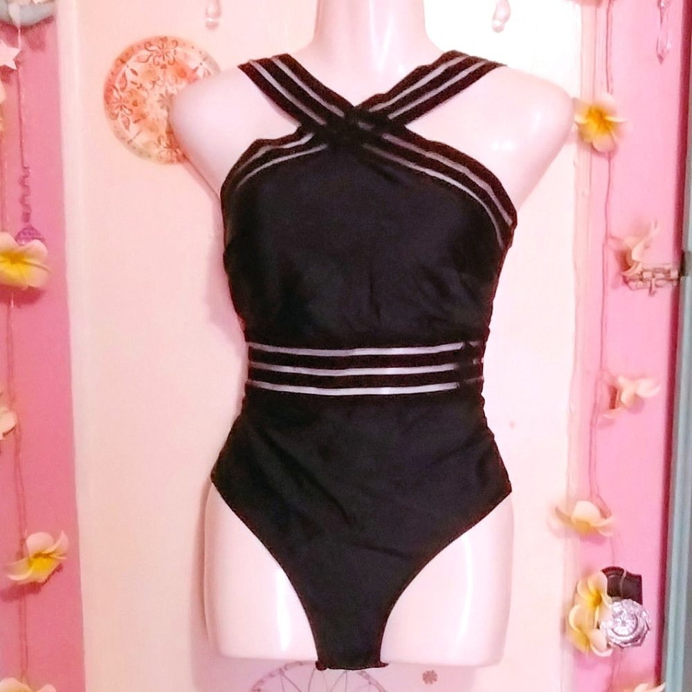 Tempt Me (M) Mesh Striped Cross Front One Piece